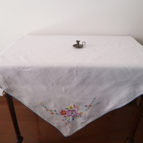 フランスの手仕事/カラフルなお花の手刺繍 大判サイズ テーブル