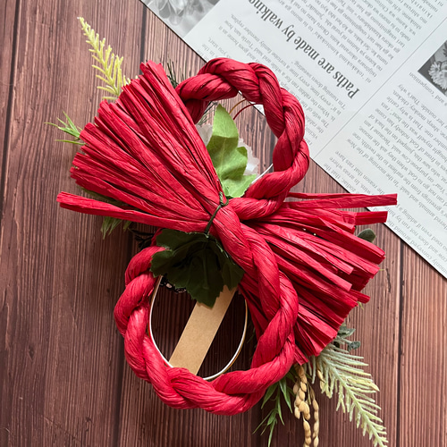No.49 カラー八の字しめ縄リース2024 ハンドメイドお正月飾り 玄関