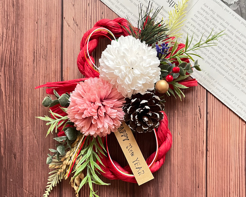 しめ縄リースNo.8 No.49 カラー八の字しめ縄リース2024 ハンドメイドお正月飾り 玄関