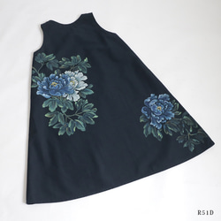 ⁂最終ＳＡＬＥ　手描きART　 優美に咲き誇る瑠璃色の花々　ワンピース　ゆったり　ジャンパースカート　R51D 13枚目の画像