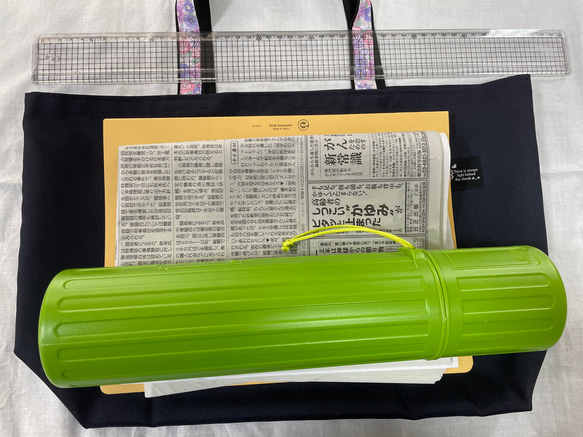 書き初め　バッグ　撥水　大きめ　反射材　27cm×45cm マチ13cm 濃紺　シンプル  ラベンダー　フラワー　雨 3枚目の画像