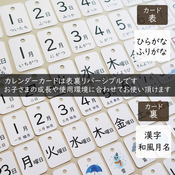 日めくりカレンダー リバーシブルカード 知育 保育 手作り 【森のどうぶつ台紙＋卓上ボード】 2枚目の画像