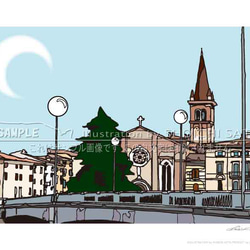 イタリアの風景イラストポスター「Whitemoon」　A4サイズ 1枚目の画像