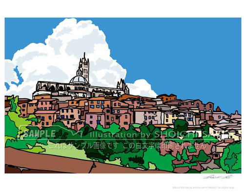 イタリアの風景イラストポスター「街の記憶」 A4サイズ その他