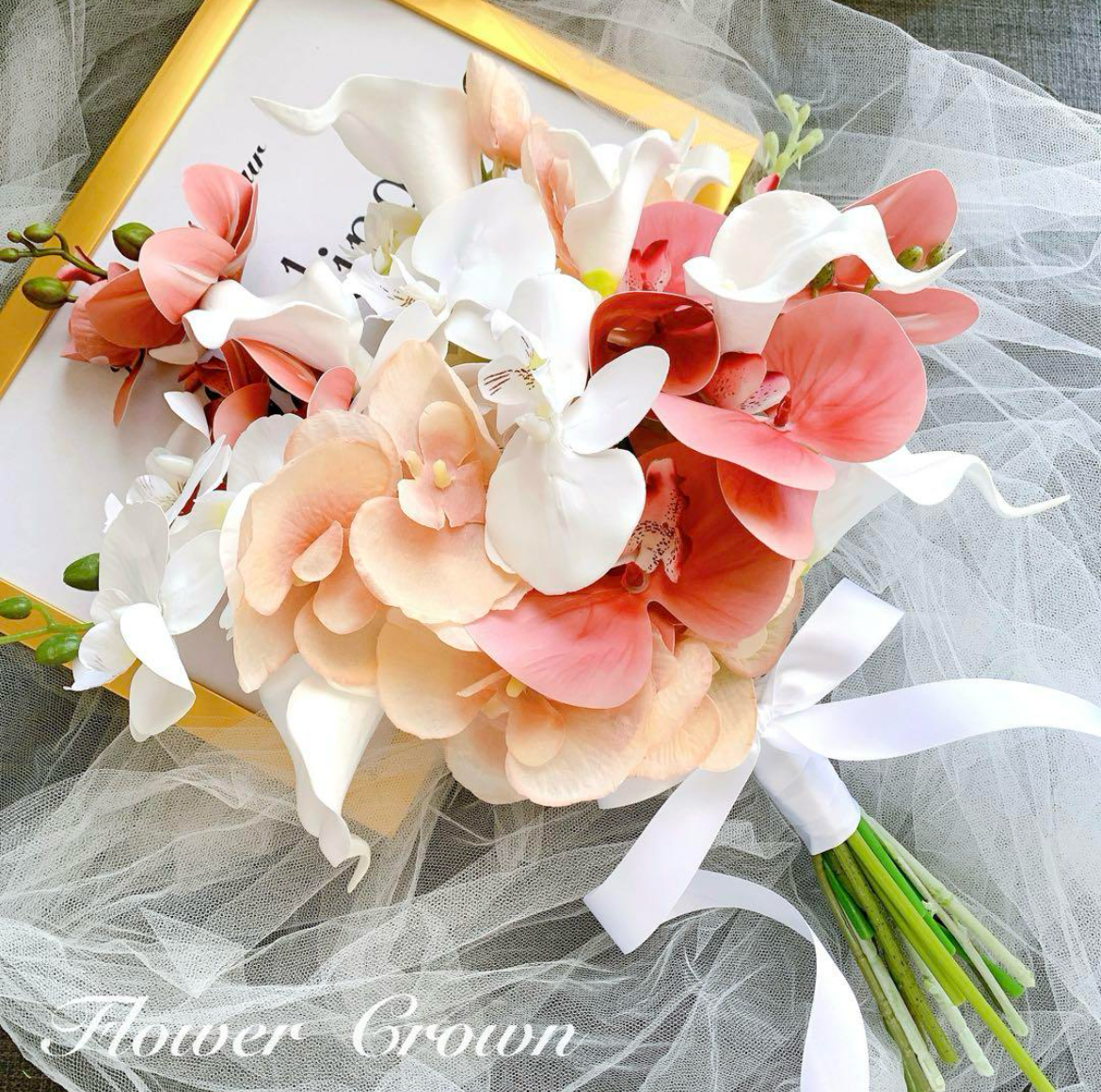 クラッチブーケ 結婚式 前撮りウエディングブーケ 和装 胡蝶蘭 アーティフィシャルフラワーブーケ 和装 白無垢 色打掛