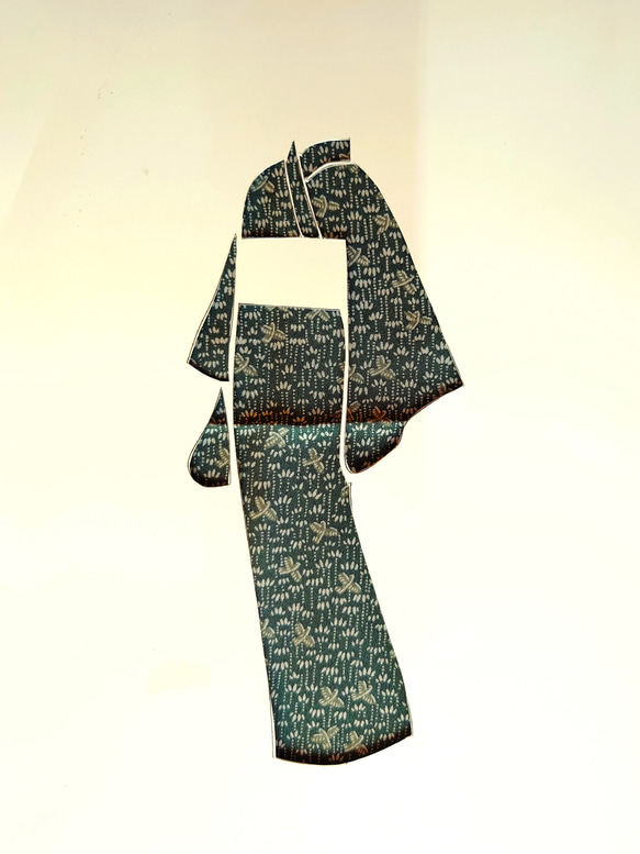 【古布】正絹小紋　笹と鳥　ドール着物サイズ 4枚目の画像