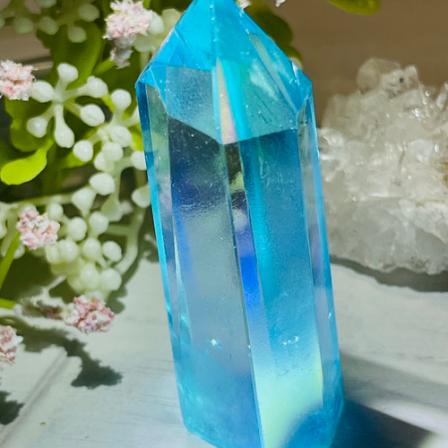 七色の夢໒꒱✨ ブルー オーラ 水晶 クリスタル ポイント 原石