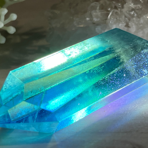 七色の夢໒꒱✨ ブルー オーラ 水晶 クリスタル ポイント 原石