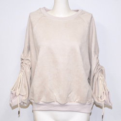 Ribbon Strings Sleeve Big Sweat PO (beige) スウェット ホワイト 白 ガーリー 4枚目の画像