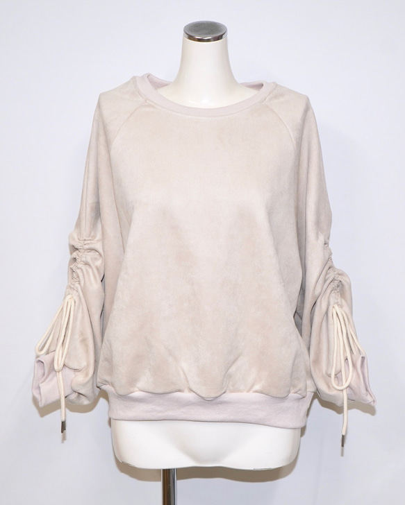 Ribbon Strings Sleeve Big Sweat PO (beige) スウェット ホワイト 白 ガーリー 4枚目の画像