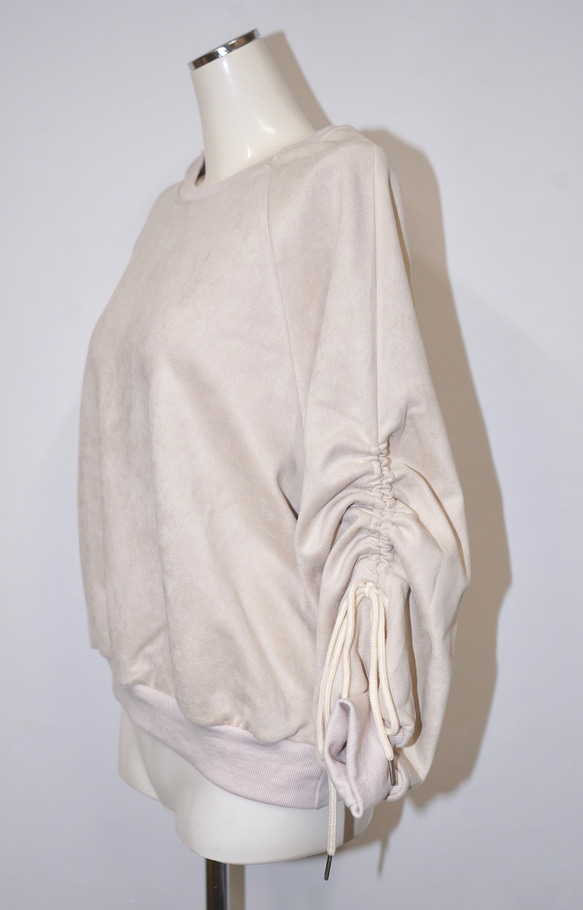 Ribbon Strings Sleeve Big Sweat PO (beige) スウェット ホワイト 白 ガーリー 5枚目の画像