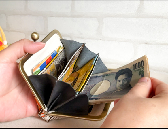 ほどよいお財布  久留米絣  マリーゴールド　コンパクト財布　がま口 3枚目の画像