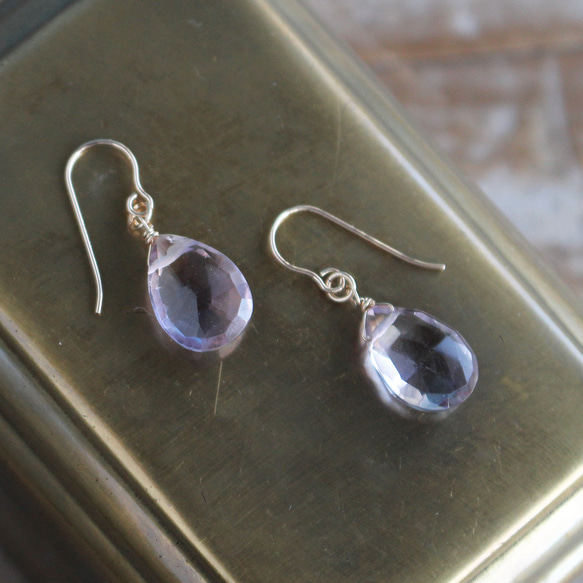✨迷人的漸層色✨ 紫黃晶&lt;梨形&gt;耳環(K14GF) 第4張的照片
