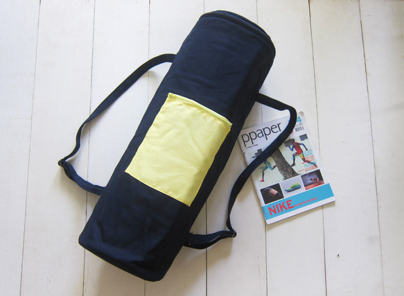 Canvas Yoga Bag - Navy + Light Yellow 2枚目の画像