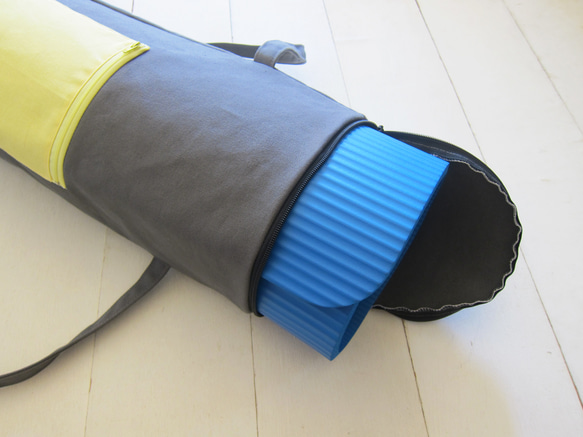 瑜珈袋 可調雙肩手提-海軍藍 / 淺黃(前拉鍊袋) 第6張的照片