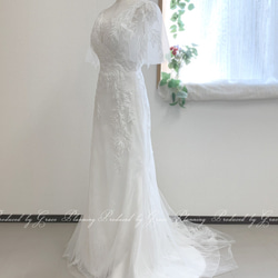 ウェディングドレス 袖付き ソフトマーメイド スレンダーライン ロングトレーン 二次会 白 花嫁 gcd_19500 2枚目の画像