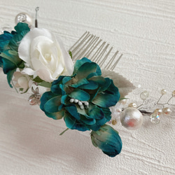 パールと花のヘッドドレス/ウェディング 成人式 和装/小枝 ミニ薔薇 2枚目の画像