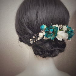 パールと花のヘッドドレス/ウェディング 成人式 和装/小枝 ミニ薔薇 5枚目の画像