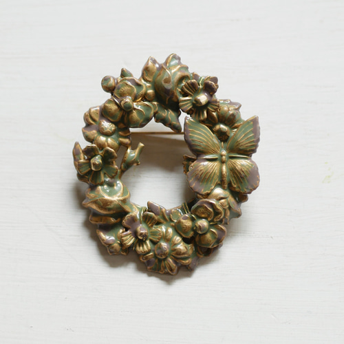 ブローチ【Fairy Garden/green】真鍮 花 ヴィンテージ アンティーク