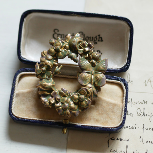 ブローチ【Fairy Garden/green】真鍮 花 ヴィンテージ アンティーク