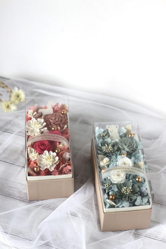 〘心が和むペールカラーのフラワーボックス〙 ペットお供え　お供え花　お供えアレンジメント　プリザーブドフラワー 4枚目の画像