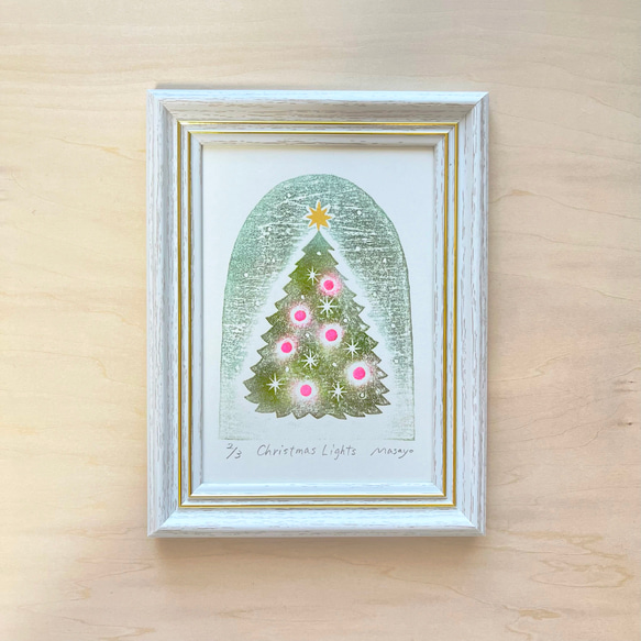 小さなクリスマスツリーの木版画 / 額入り / アート / インテリア 1枚目の画像
