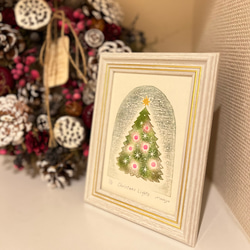 小さなクリスマスツリーの木版画 / 額入り / アート / インテリア 2枚目の画像