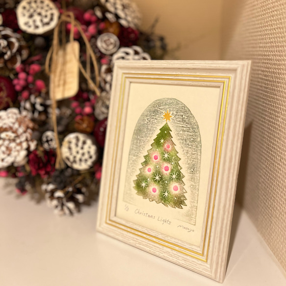 容音様専用水彩画 花のクリスマスツリーと小鳥たち 値段は※900円です