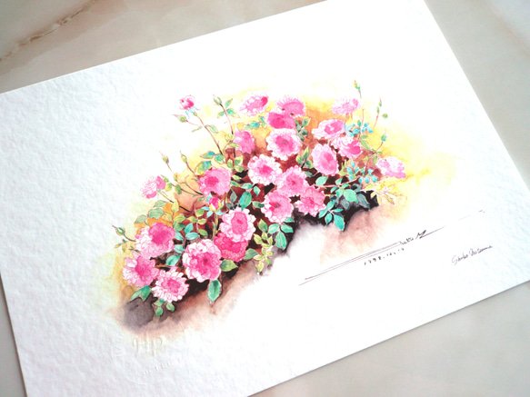 【 バラ 】 ORIGINAL GICLEE        水彩画を高級紙に印刷した鑑賞用絵画シート 2枚目の画像