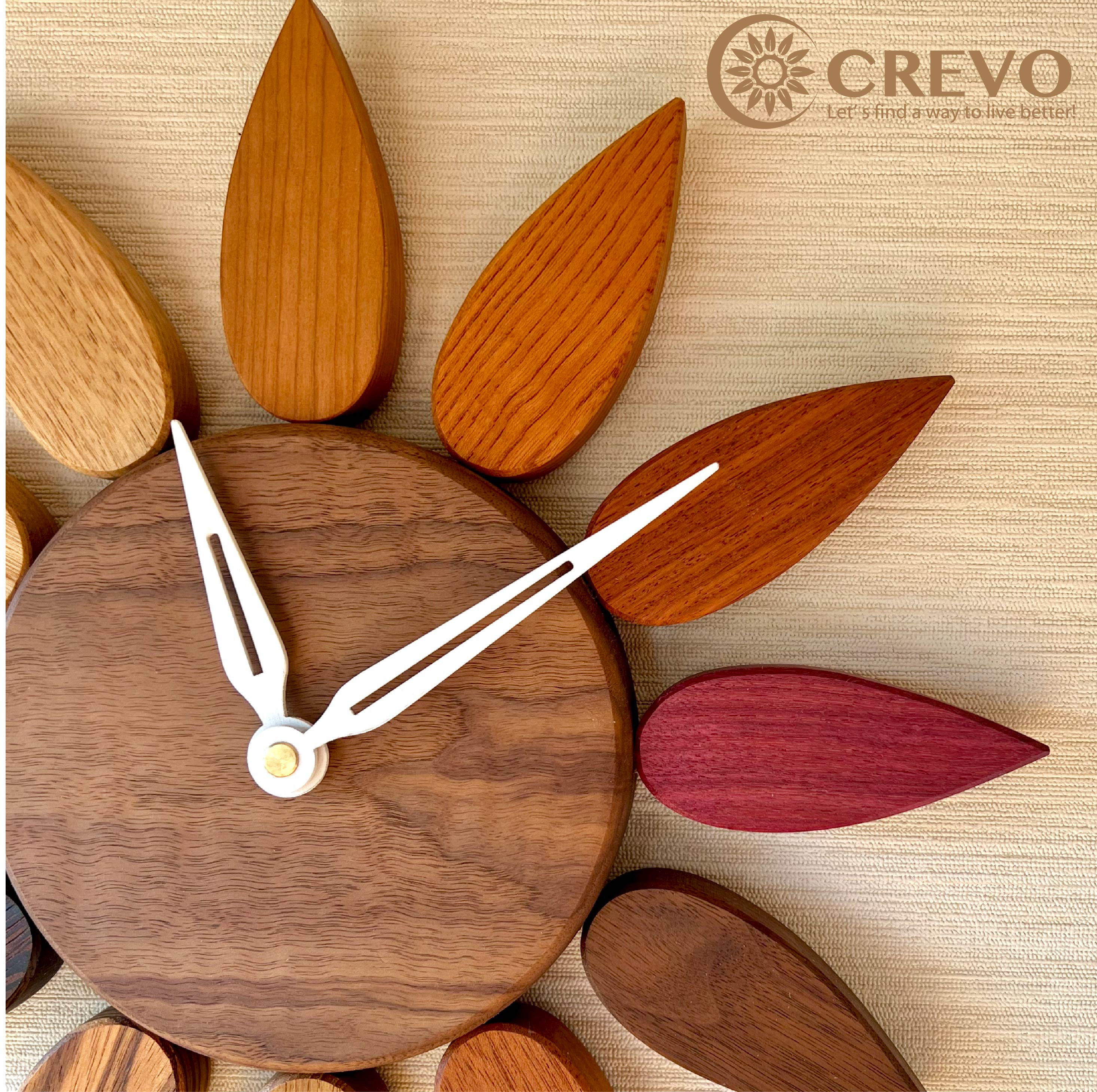 ☆人気ギフト☆ 木製 12種の木を使用した掛け時計【ORIGIN】360mm 太陽 花　※受注生産