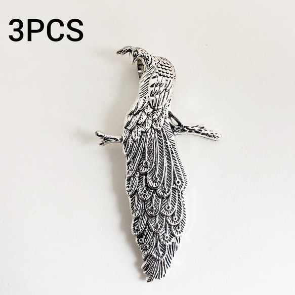 3個 大 孔雀 クジャク ピーコック 鳥 パーツ チャーム/アンティークシルバー(taimetalP-676）和風 1枚目の画像