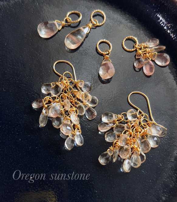 14kgf 宝石質サンストーンチャームネックレストップペンダントトップ