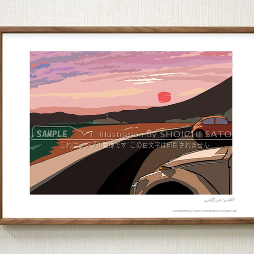 湘南イラストポスター「落陽の空景色」 A4サイズ その他インテリア雑貨