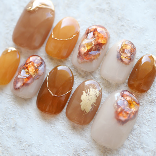 秋カラーのうるうる奥行きニュアンスネイル-camel-◇ネイル