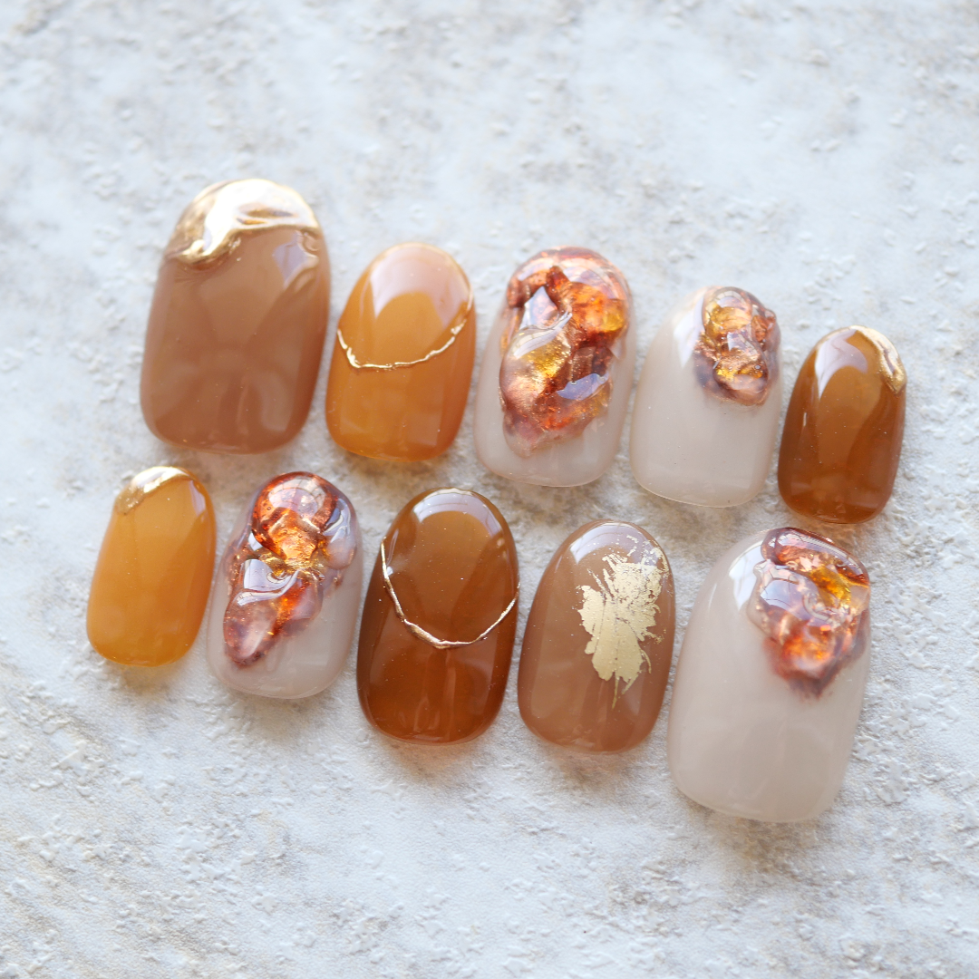 No.341 ネイルチップ　ニュアンス　うるうる　ちゅるん　秋　淡色　キラキラ
