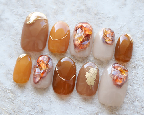 ニュアンスネイル オレンジ ちゅるん ネイルチップ ハンドメイド ネイルチップ ニュアンス ジェルネイル ちゅるん 秋 マグネット