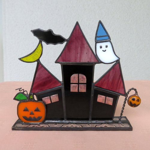 ステンドグラス ハロウィン かぼちゃ オバケ 三日月 コウモリ かぼちゃ