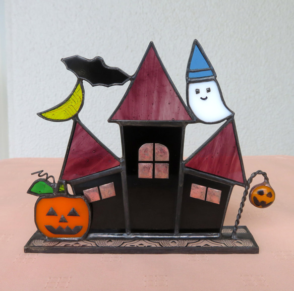 ステンドグラス ハロウィン かぼちゃ オバケ 三日月 コウモリ