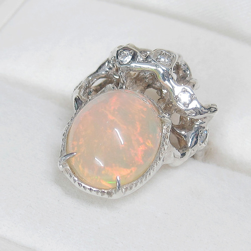 Morlinオリジナルデザインメキシコオパールとペリードットのリング18k 