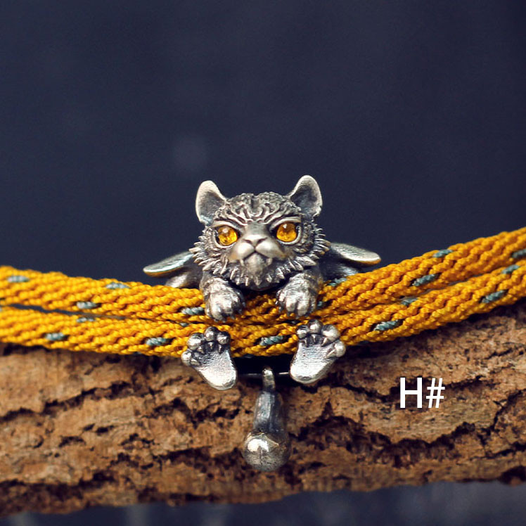 タイガーブレスレット タイガーキャット ジュエリー ヴィンテージ スターリングシルバー 今年は赤いロープ カップルブレス