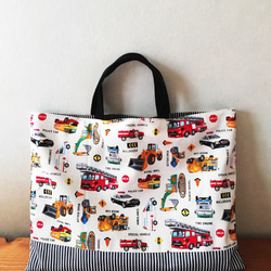 レッスンバッグ（縦34cm×横43cm）＊働く車柄(グレー)【入園入学 男の子