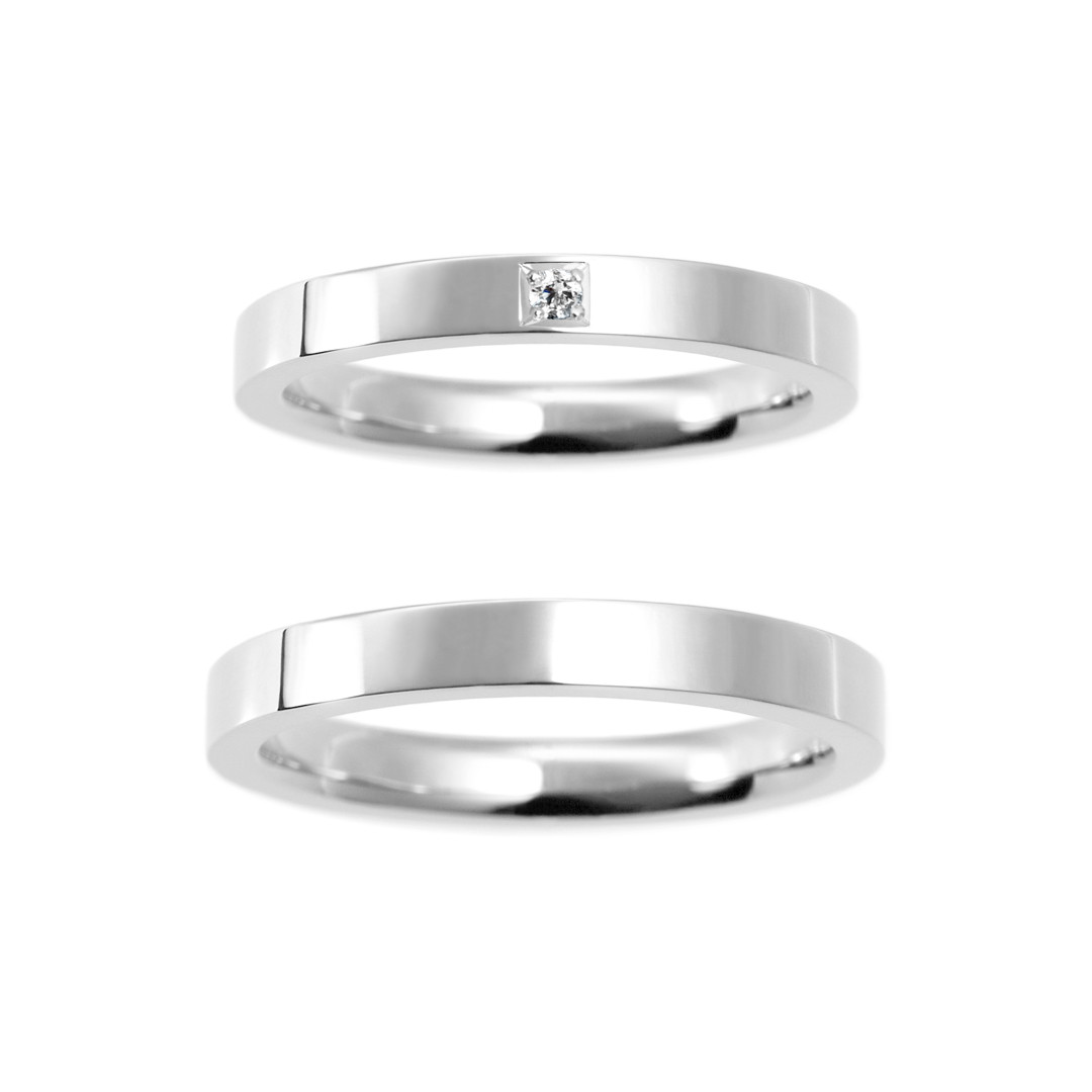 鍛造の結婚指輪《ペアリング》スクエア 鏡面｜Pt950・K18《オーダーメイド》【送料無料】