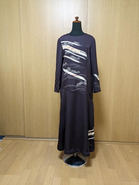 SOLD 着物リメイク ロングドレス 訪問着 M〜L ワンピース さらあお  