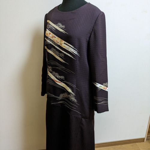 SOLD 着物リメイク ロングドレス 訪問着 M〜L ワンピース さらあお  