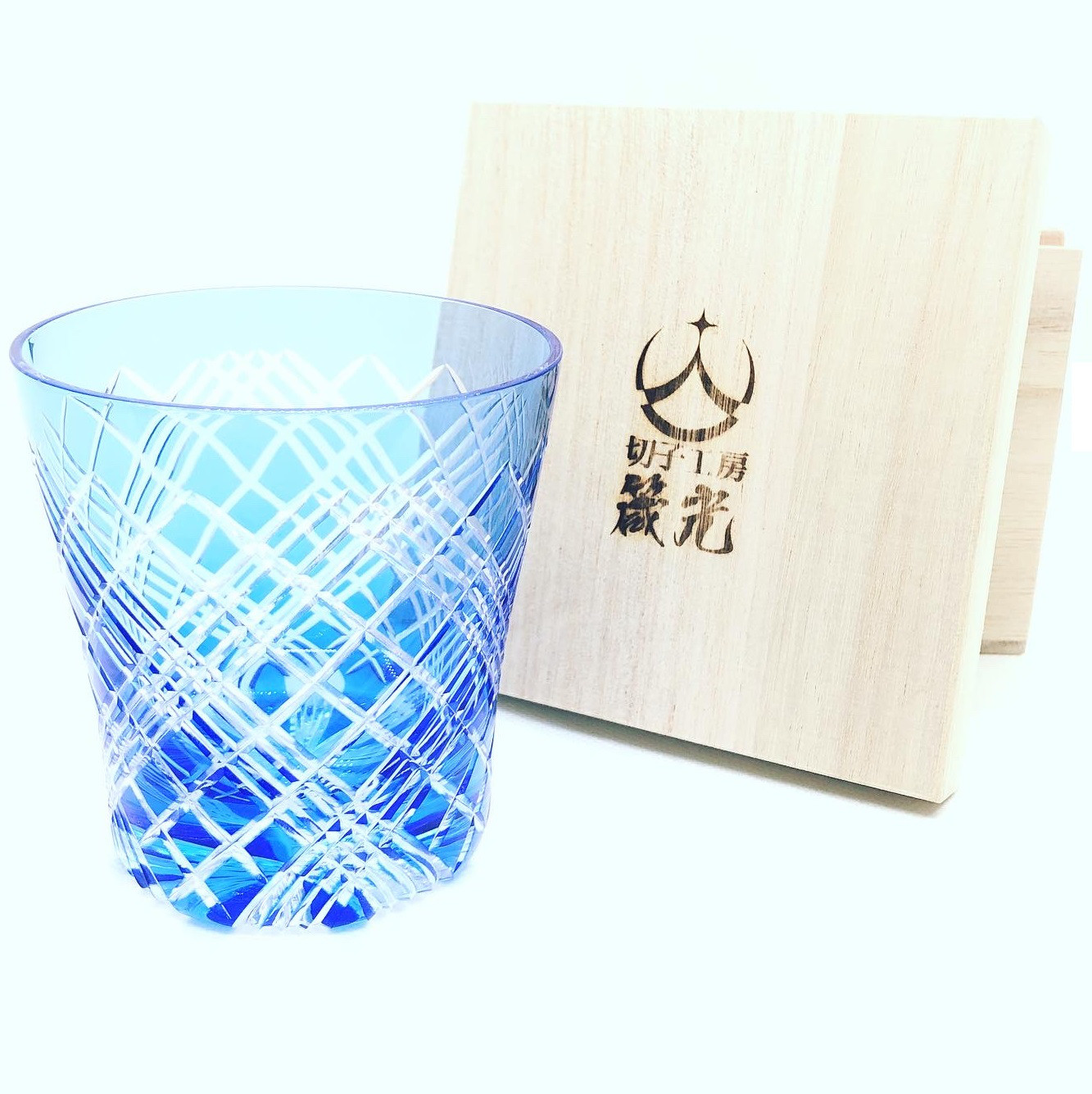 日本工芸会所属斉藤光作　底合わせ四つ矢来天開ロックグラス　切子グラス/コップ/切子作家/切子職人/デザイン性/プレゼント