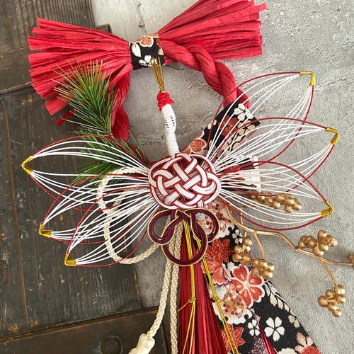 招福しめ縄飾り#お正月しめ縄飾り#和モダンしめ縄飾り 早割』☆新作 和モダンお正月飾り☆水引き鶴 和ふさ赤 しめ縄