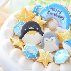 【アイシングクッキー】　ペンギン　夏　氷　誕生日ケーキ　ケーキトッパー 1枚目の画像