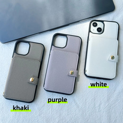 スマホショルダー iPhone 16 15 14 13 ケース カード収納 細いチェーン ストラップ 型押し 12枚目の画像