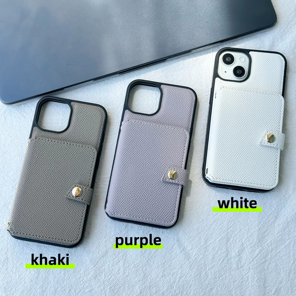 スマホショルダー iPhone 16 15 14 13 ケース カード収納 細いチェーン ストラップ 型押し 12枚目の画像
