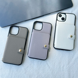 スマホショルダー iPhone 16 15 14 13 ケース カード収納 細いチェーン ストラップ 型押し 1枚目の画像
